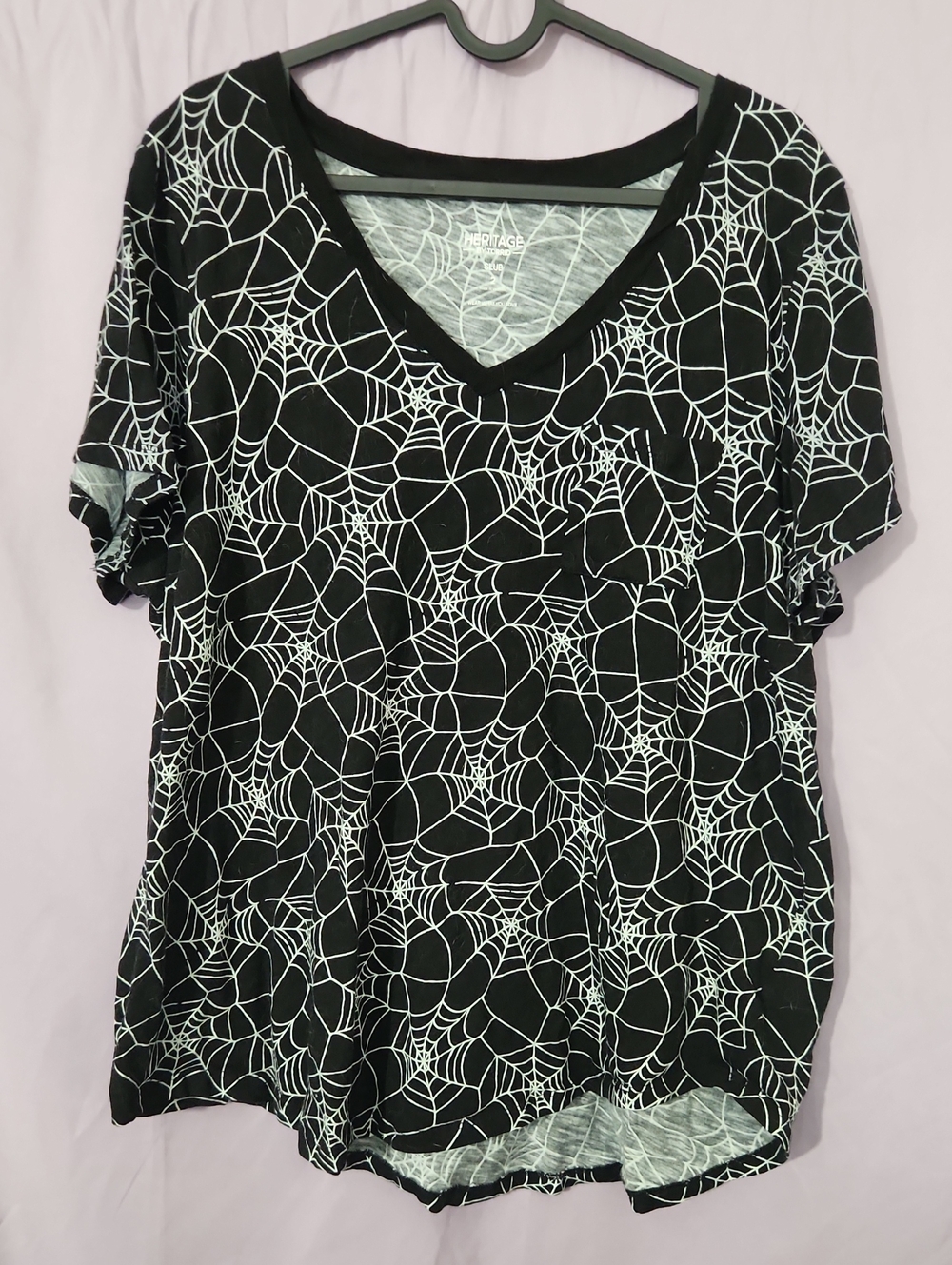 torrid Black Short Sleeve V-Neck Tee with White Spiderweb Print